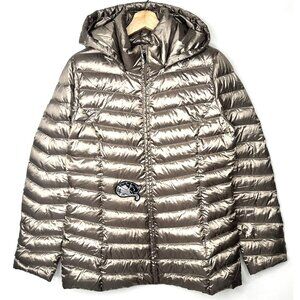 Laura Womens Puffer Coat Down Quilted Detachable Hood Zip Up Patch Gold Size M